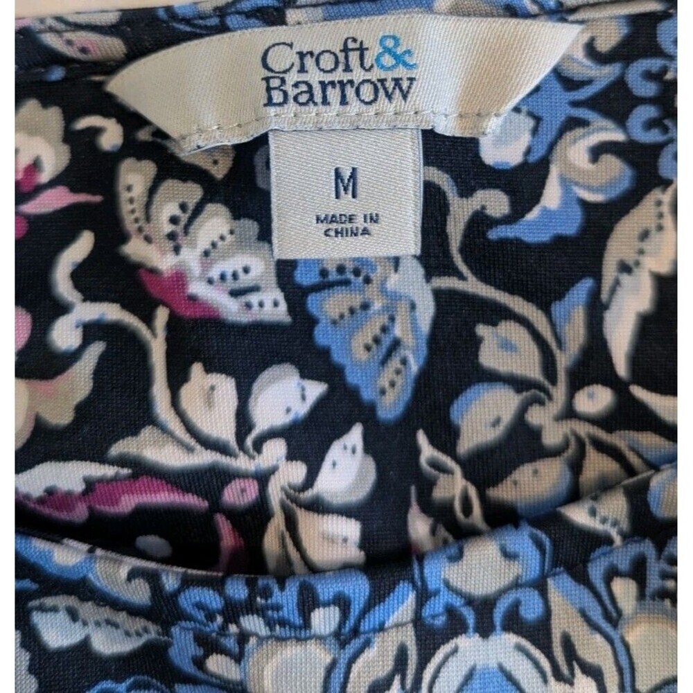Croft & Barrow Women's Top Blouse Blue Floral 3/4 Sleeve Size Med - Picture 3 of 9